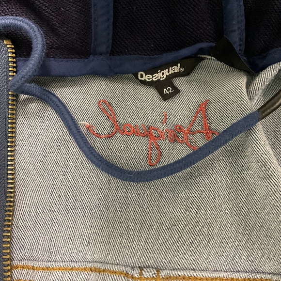 Desigual Denim Sweatshirt Hooded Embroidered Jacket Red, Blue Size 42 US 10 - Picture 8 of 9